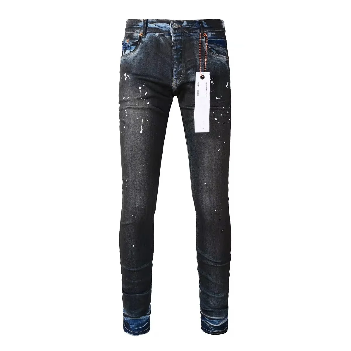 Purples Men Jeans brands Top Street Heavy Industries Handmade Black Oil Paint Repair Low Rise Skinny Denim trousers pants