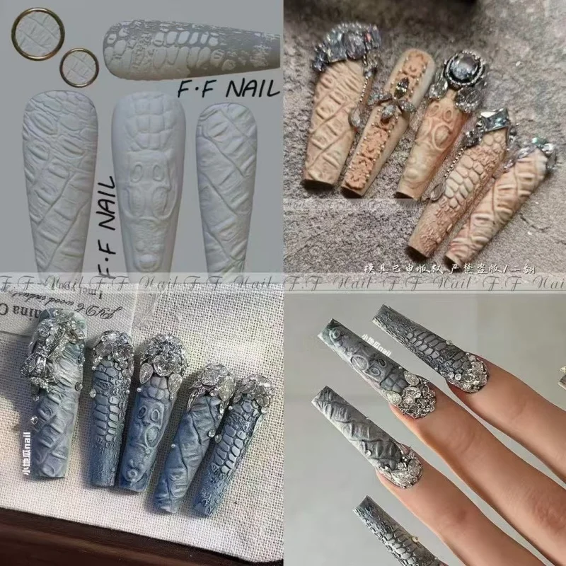 1 szt. Forma do paznokci z akrylu 3D w kształcie chmurki ze skóry krokodyla, forma do ręcznego grawerowania, dekoracje do paznokci, silikonowe ozdoby do paznokci