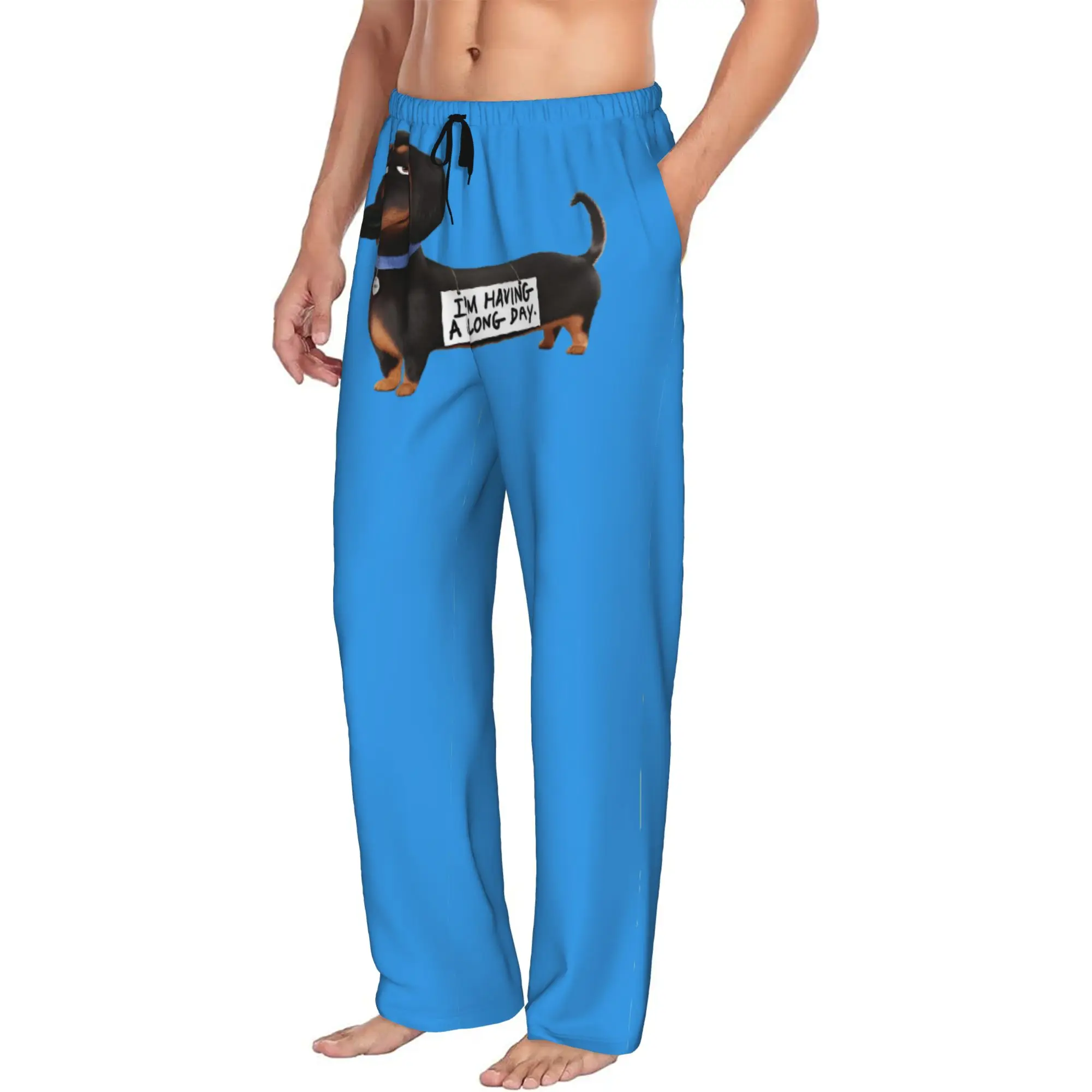 Custom Funny Dachshund Cartoon Pajama Pants Men  Sleepwear Lounge Sleep Bottoms Stretch with Pockets