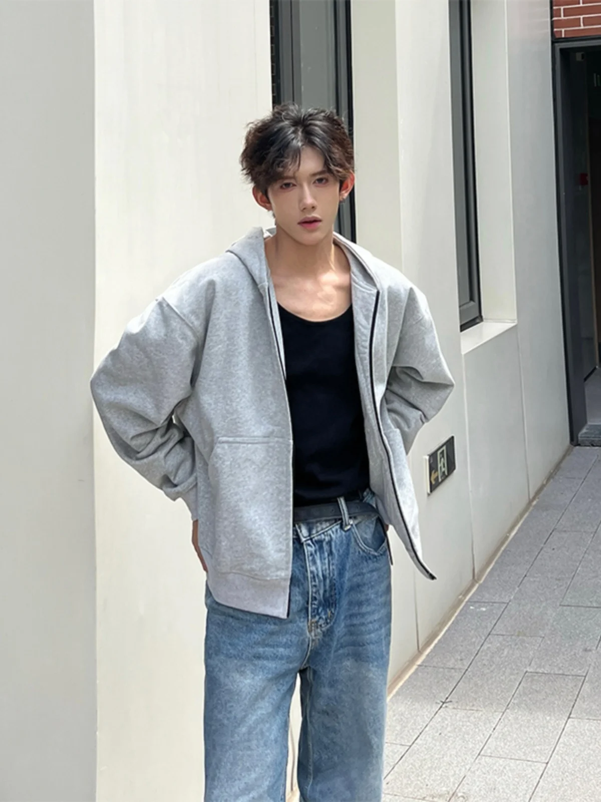 

Heavyweight Open Cardigan Hoodie Men's Spring Autumn ort American Cool Jaet Cleanfit Zipper Coat Floral ey Casual Sle