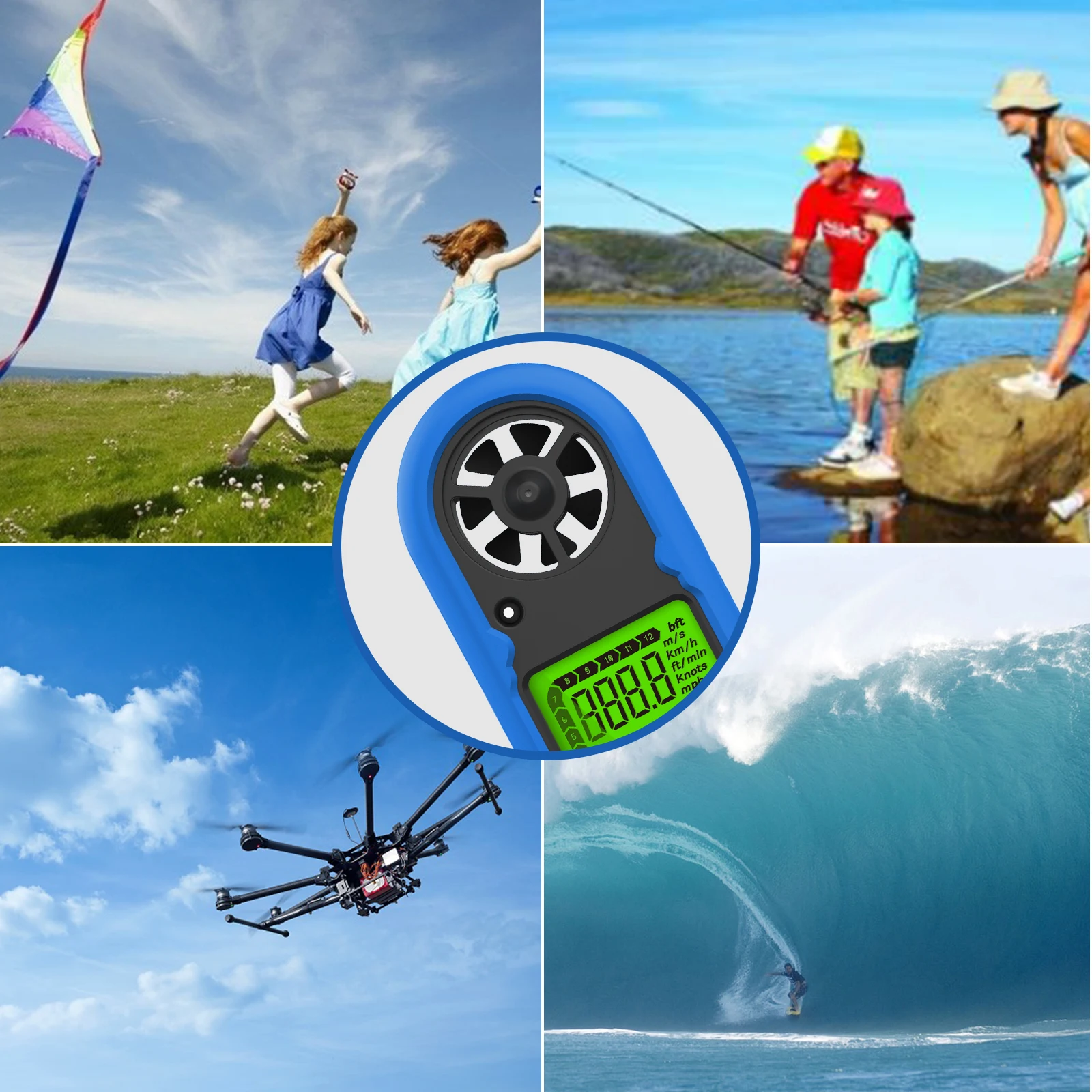 HoldPeak Mini Anemometer 0-30m/s -10~45℃ Current/Average/Max Wind Chill 5 Units CR2032 Battery 53g Lightweight Wind Tester
