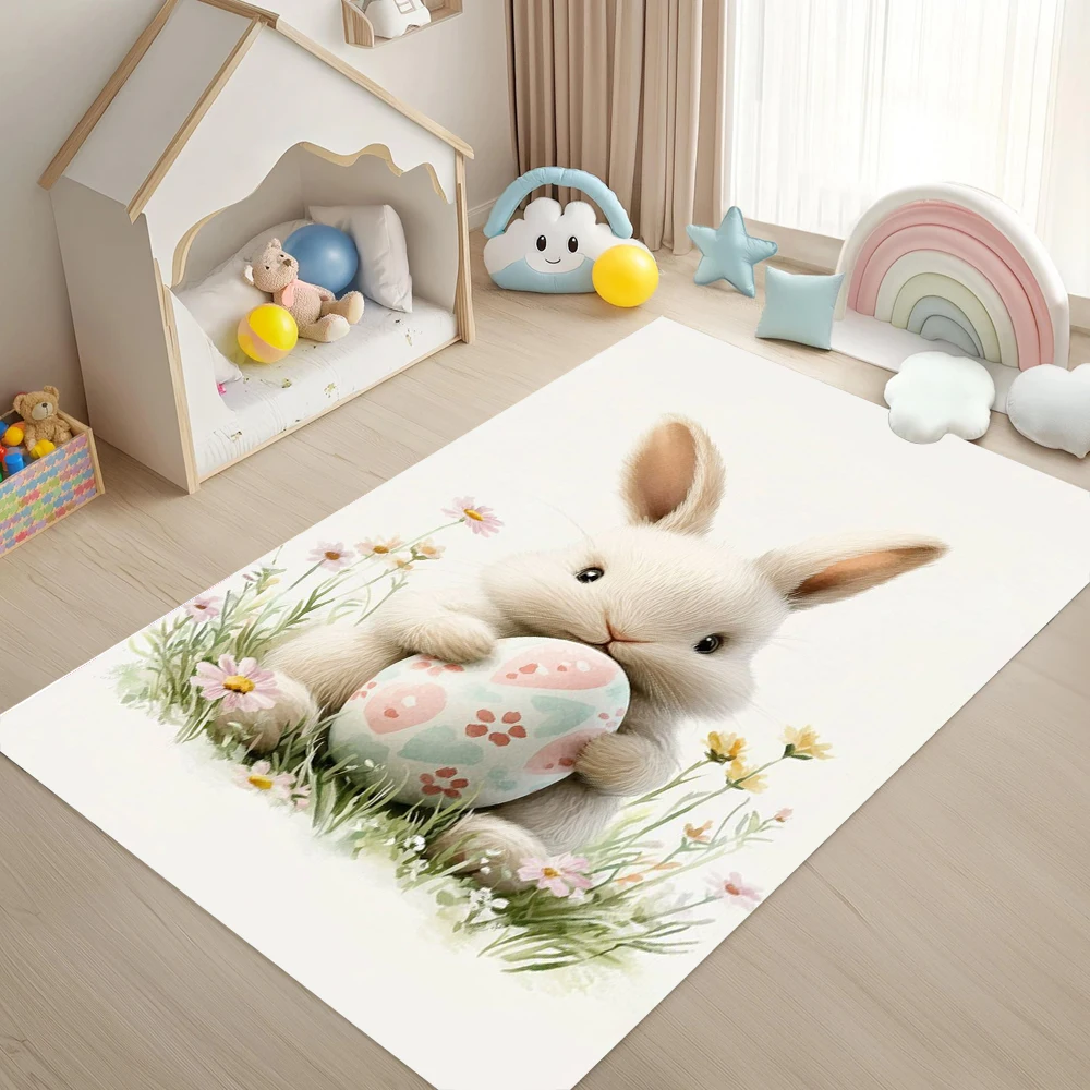 Easter Egg Rabbit Carpet Easter Children's Room Carpet Doormat Living Room Bedroom Holiday Party Decoration Rug