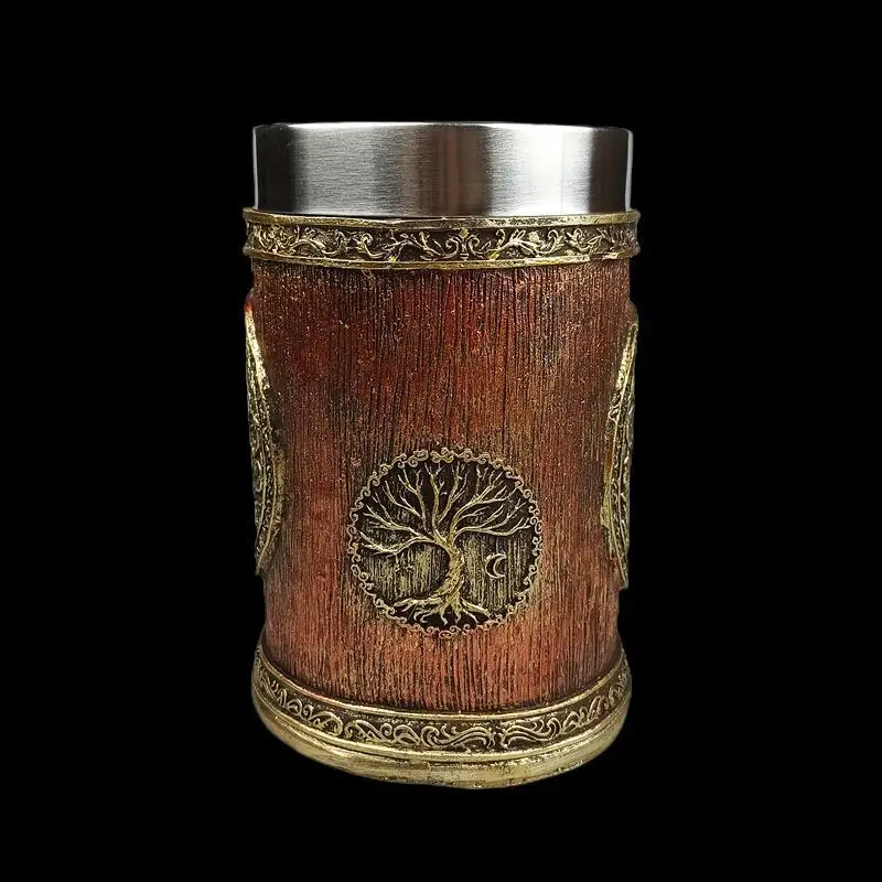 Viking Tree Of Life 3D Resin Goblet 304 Stainless Steel Tankard Nordic Stein Mug Coffee Cup Home Decor Gift for Men