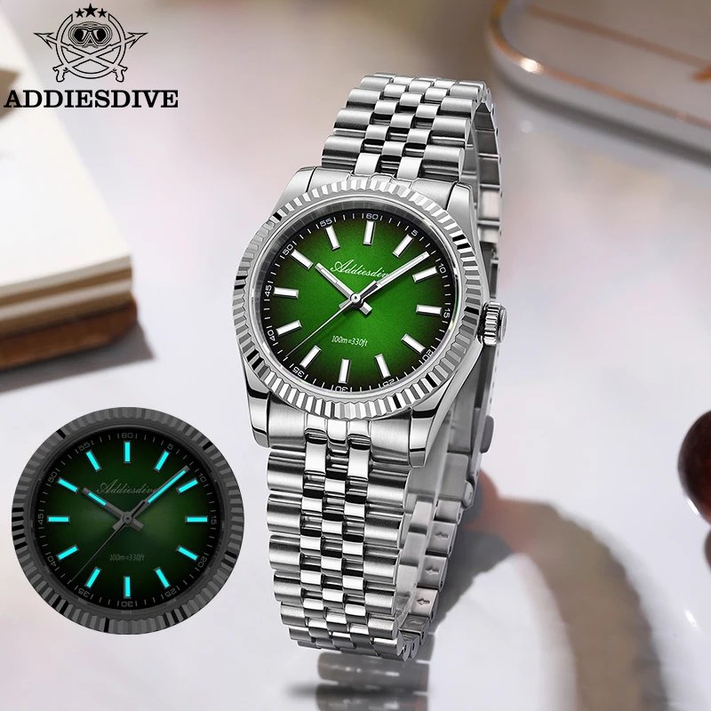 

ADDIESDIVE Luxury Quartz Watches For Men Sapphire Glass 36mm VH31 Sunburst Dress Watch 10Bar Waterproof BWG9 Luminous Wristwatch