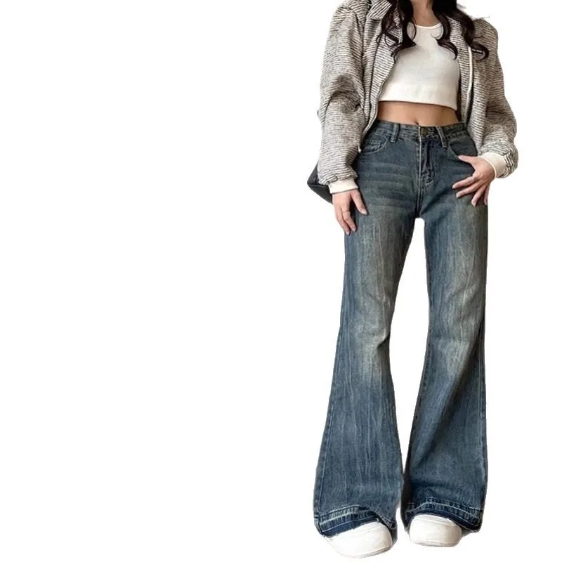 

Женские джинсы-клеш с широкими штанинами на весну-осень 2026 года, новые, с высокой талией, прямые и свободные