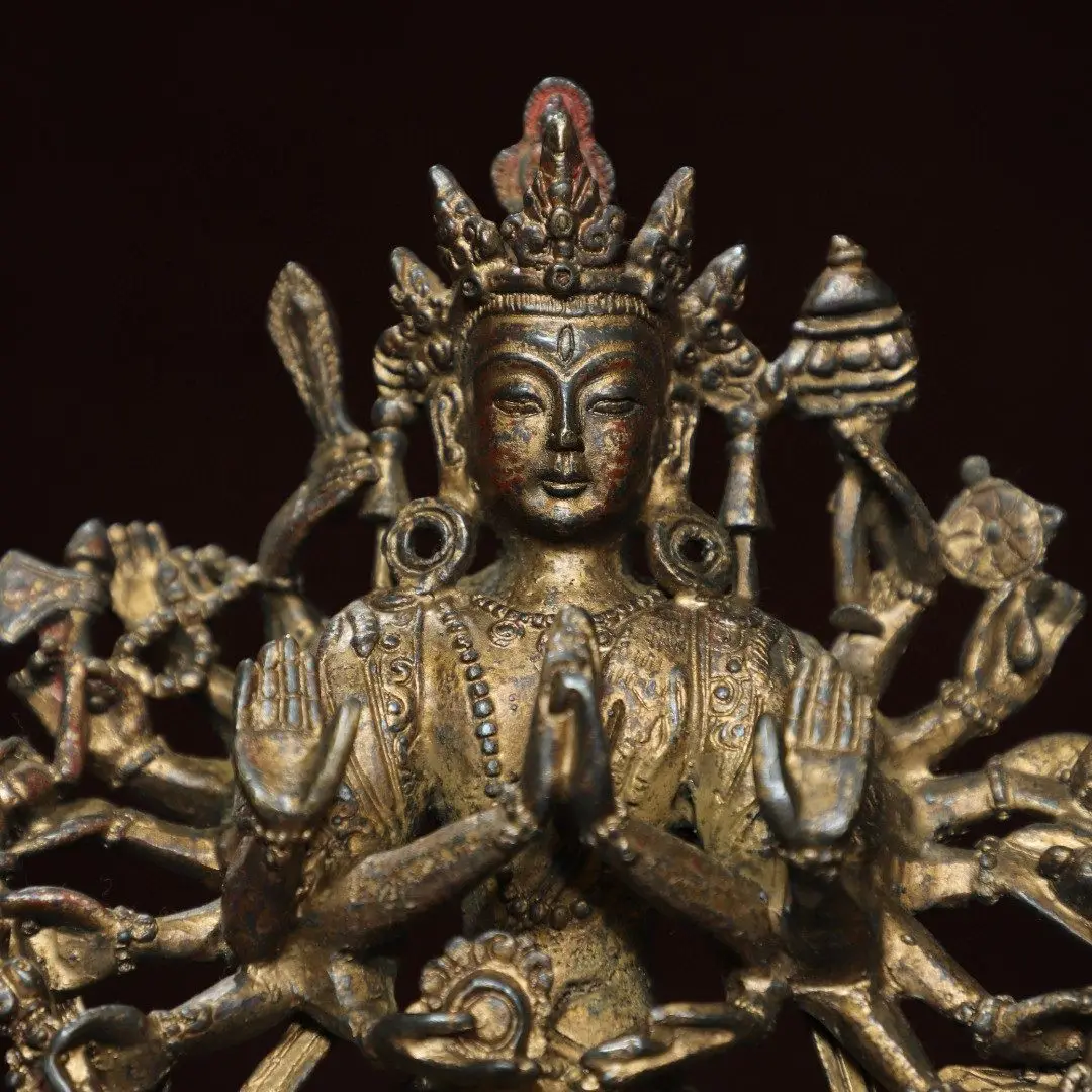 Thousand Hand Guanyin Pure Copper Clay Gold Statue Cundi Bodhisattva Home Office Temple Decor Gift