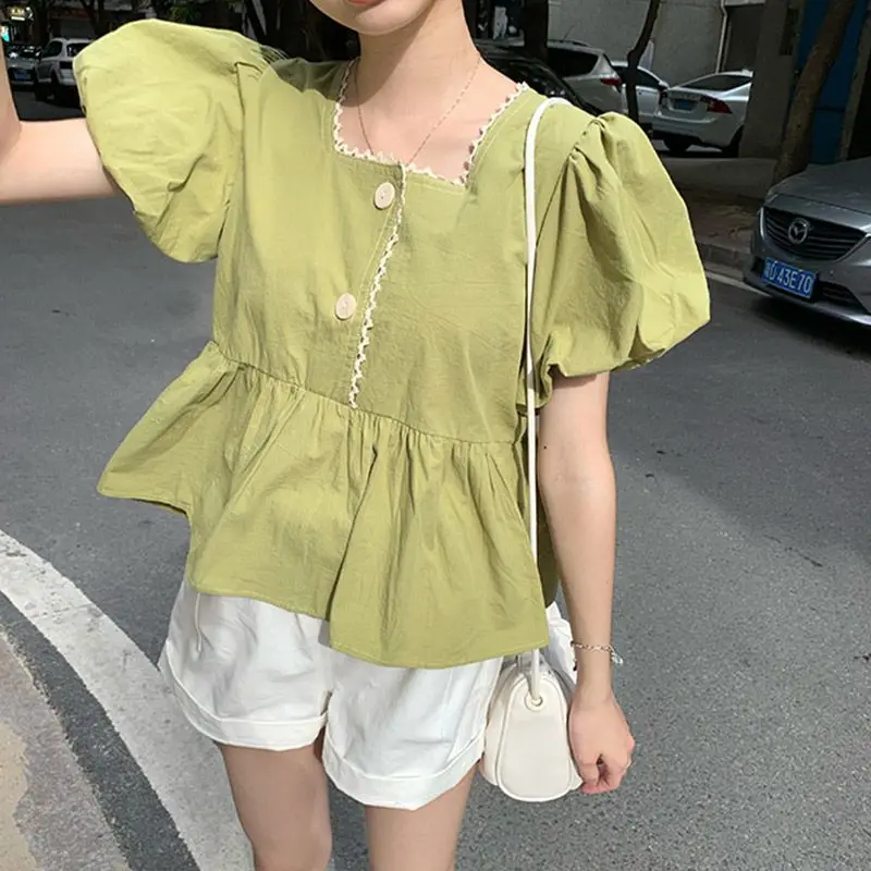 

Shirts Women Chiffon Patchwork Tie Sleeve Relaxed Fit Beachside Resort Sweet Blouse Fashion-forward Ladies Vacation Outfits