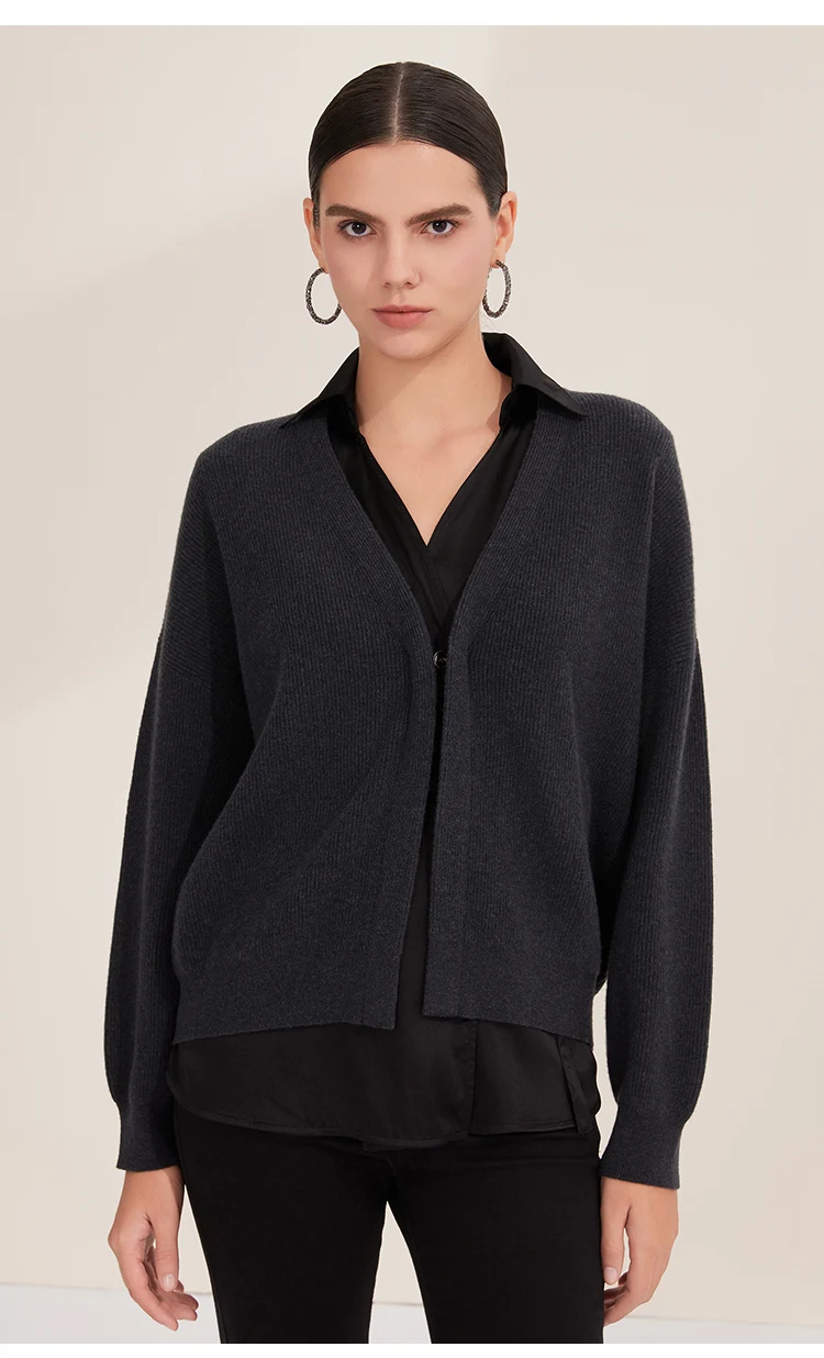 BD4521254 Damen Woll-Cardigan Pullover Seidenhemd Mehrlagig V-Ausschnitt Offen Vorne Langarm Strickoberteil Herbst Winter Alltag – Detail 3