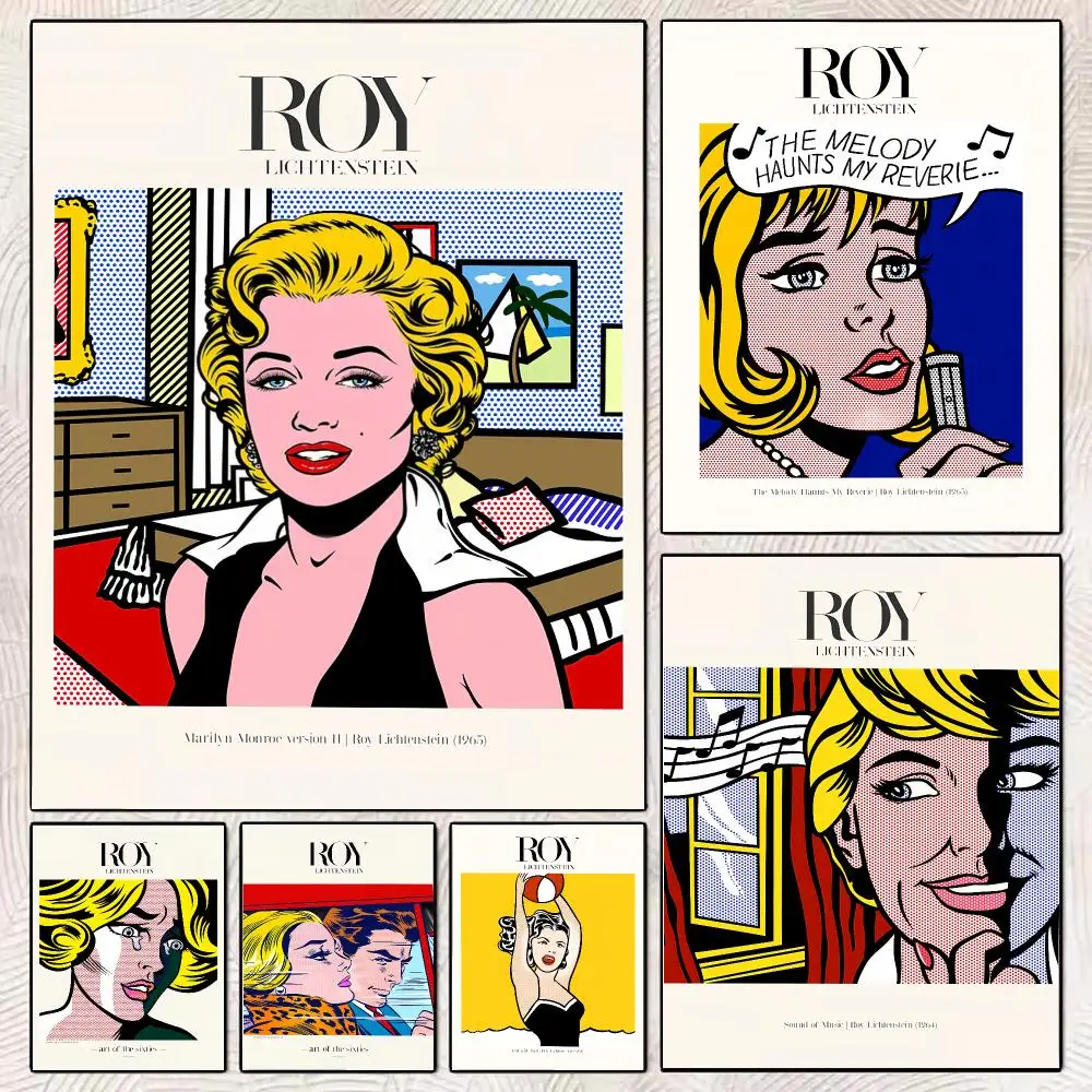 R-Roy L-Lichtenstein art Painting Calligraphy Stylish Canvas Poster Wall Art for Living Room Bedroom Office Home Decor