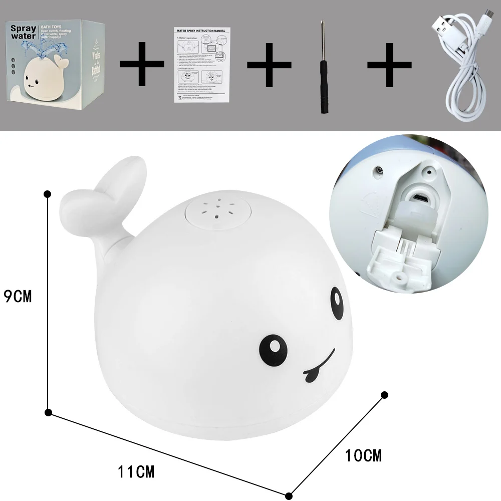 Kid's shower charging with lights and water spray whale toy water reaction flash baby bathroom toy light bath toy as a gift