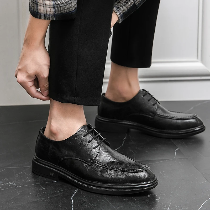 

Мужские повседневные кожаные туфли в стиле ретро, элегантные туфли в британском стиле для вечеринок или деловых вечеринок, черные костюмные туфли для взрослых