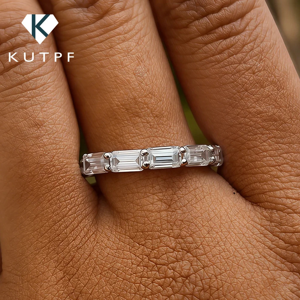 

2*4mm Emerald Cut Moissanite Half Eternity Band for Women East West Diamond Stacking Matching Wedding Band with Certificate
