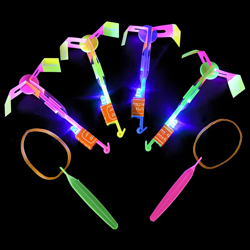 10pcs Led Slingshot Shining Light Flash Elastic Helicopter Rotating Flying Arrow Slingshot Glow In The Dark Toys Birthday Gift