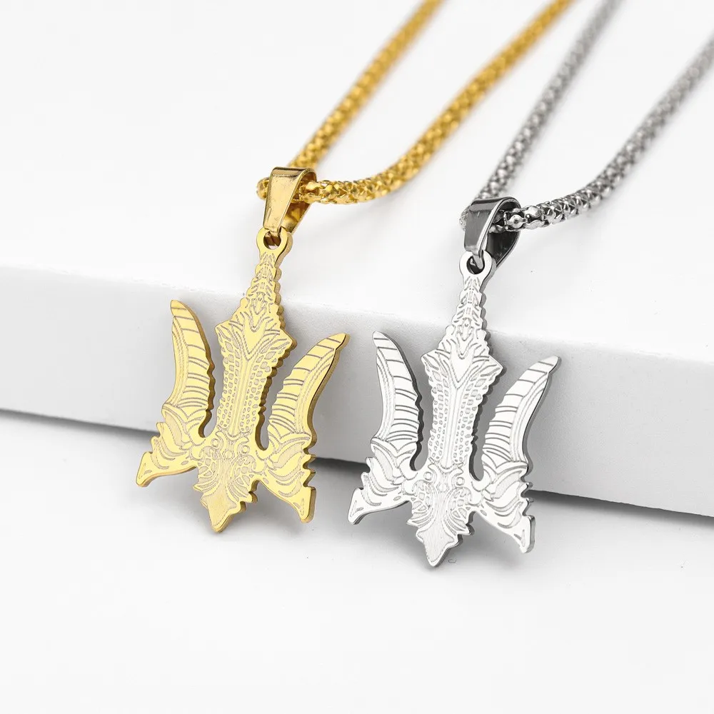 Men's Trident Falcon Pendant Necklace Stainless Steel Retro Carving Eagle Bird Pendant Punk Hip Hop Style Men's Jewelry Gift