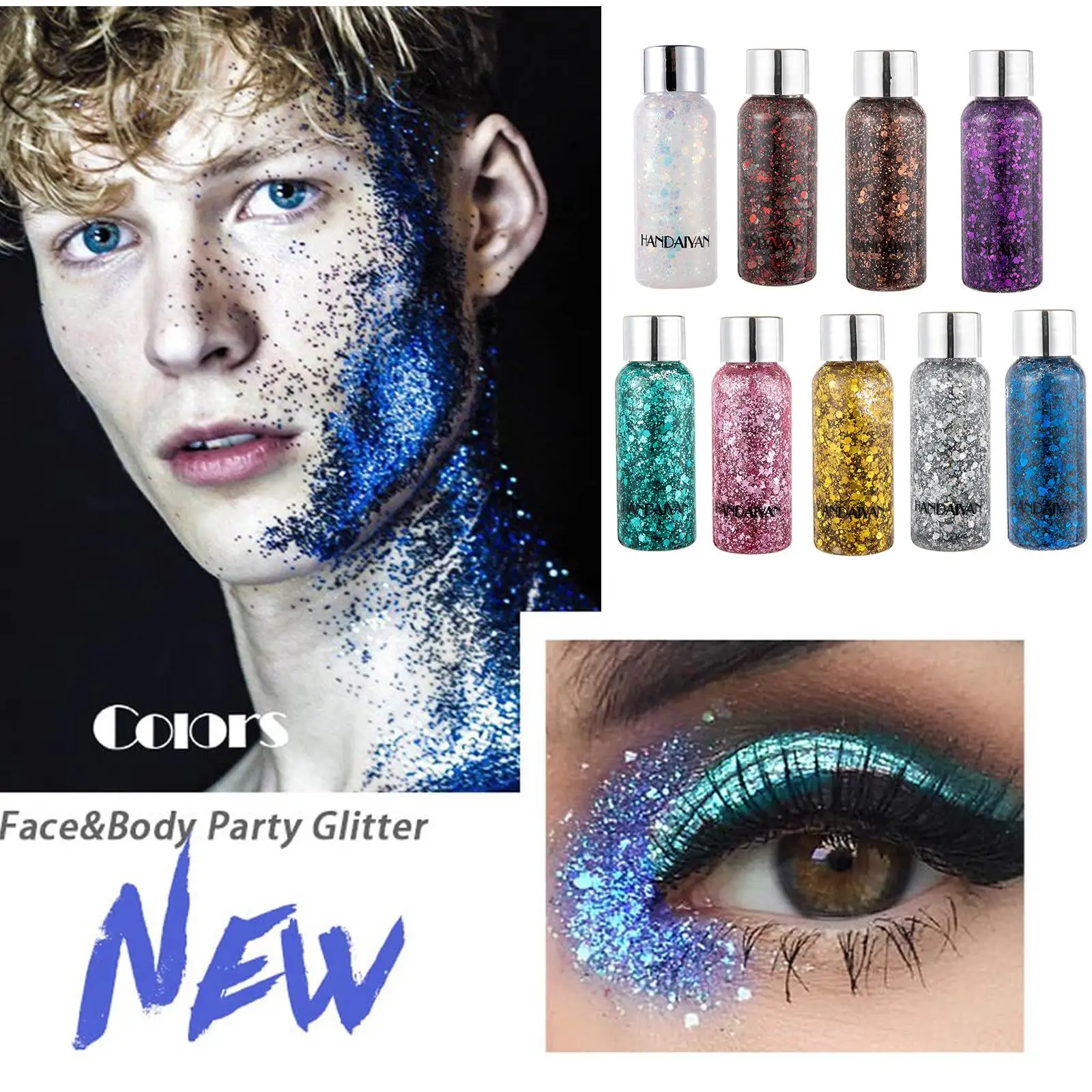 Flüssiger Glitzer Lidschatten Gel Creme Perl glanz Pailletten Pigment für Körper Haar Gesicht glänzende Creme Bühne Party Glitter Shimme v3h7