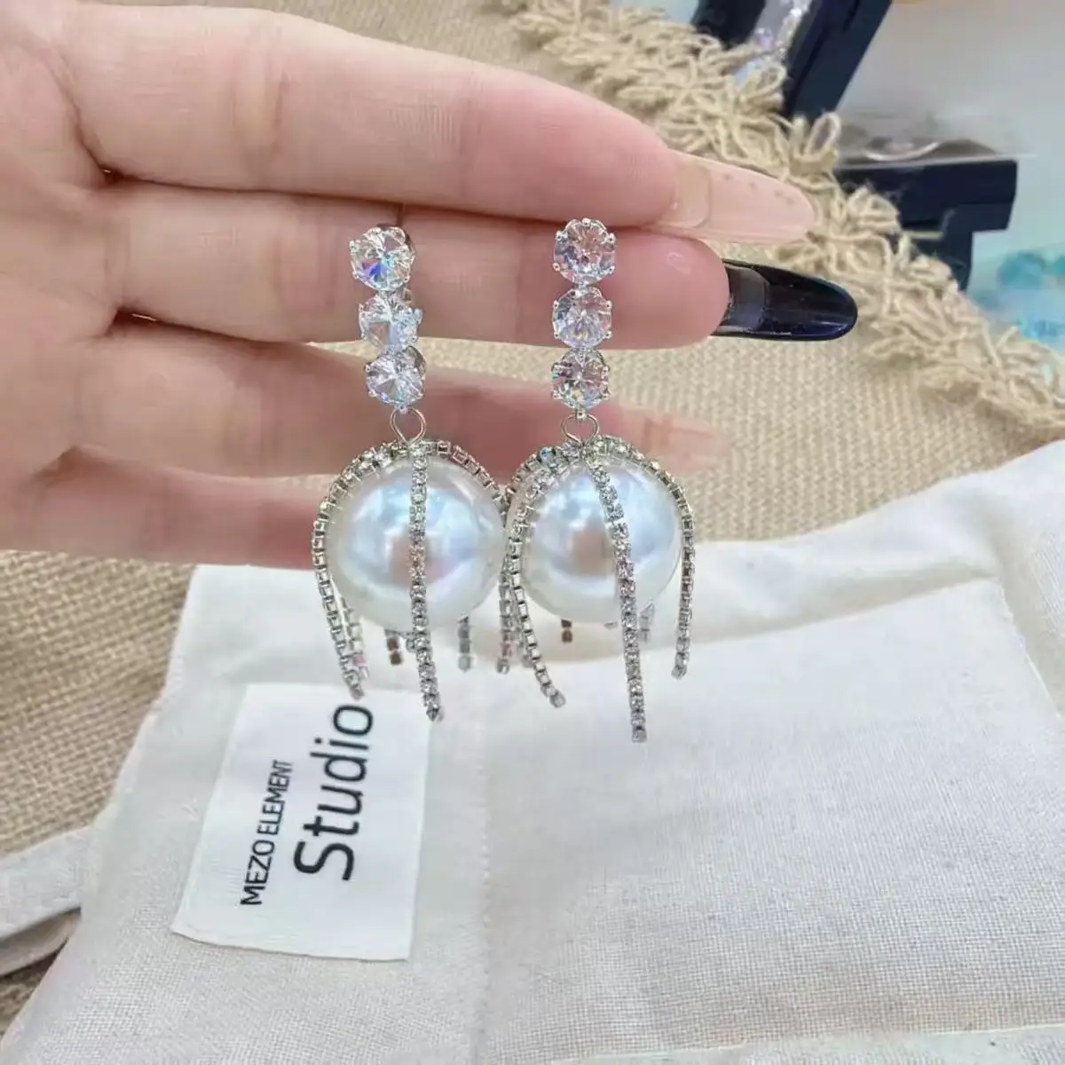

Vintage S925 Silver Needle Zircon Tassel Pearl Earrings Luxury Elegant Dangle Earrings Fashion Jewelry Gift For Women