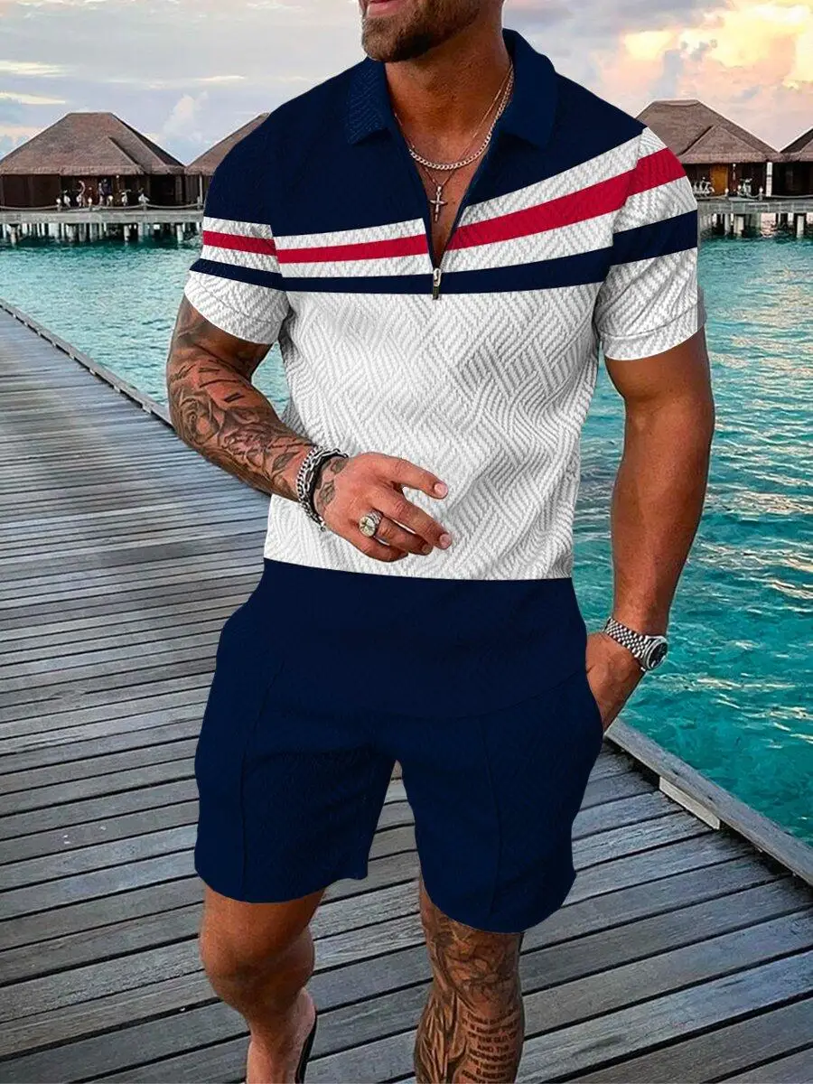 Sommer Luxus Herren Trainings anzug lässig Kurzarm Polo Shirt Shorts Anzug zweiteilige Set Herren bekleidung Streetwear Kleidung für Männer