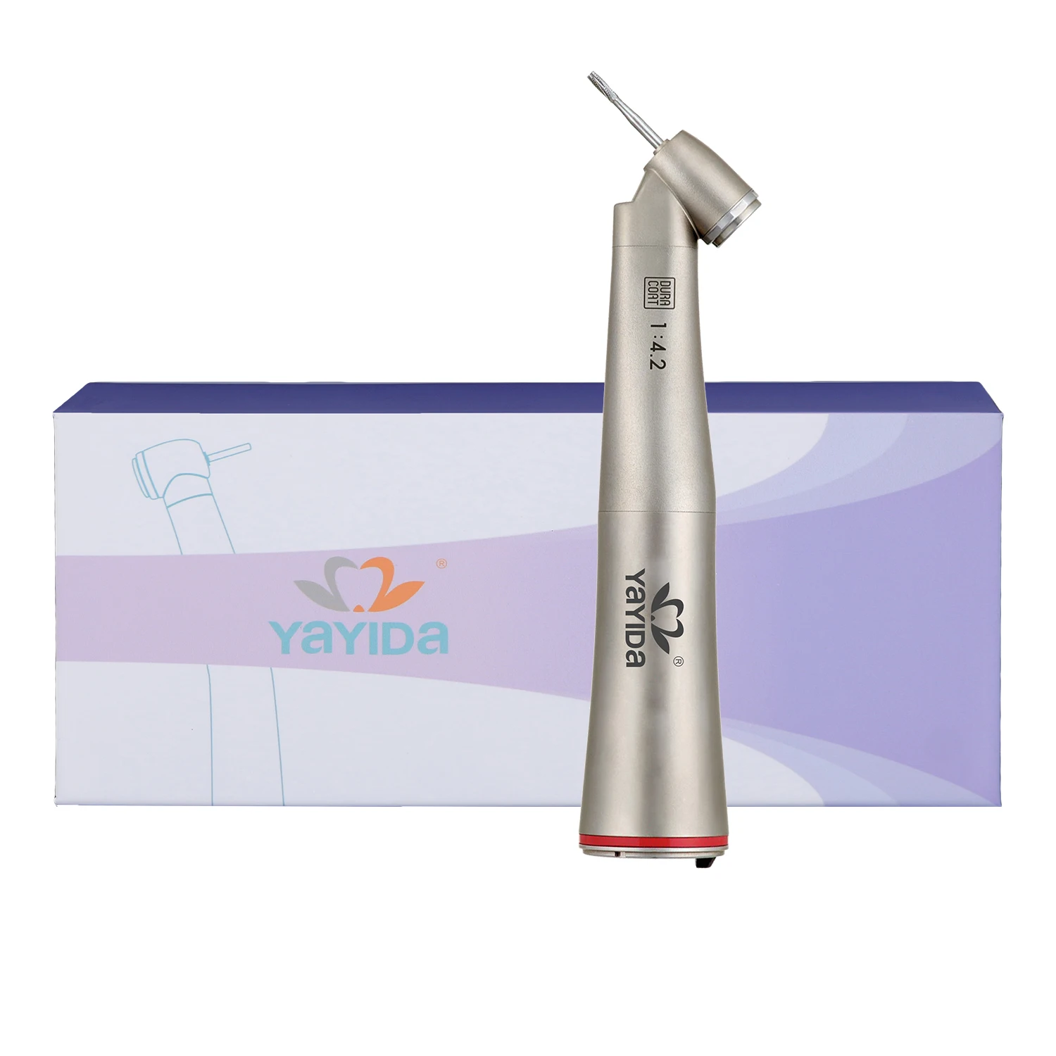 YAYIDA Dental Handpiece 1:4.2 Increasing Speed Red Ring Contra Angle With 45 Degree Fiber Optic