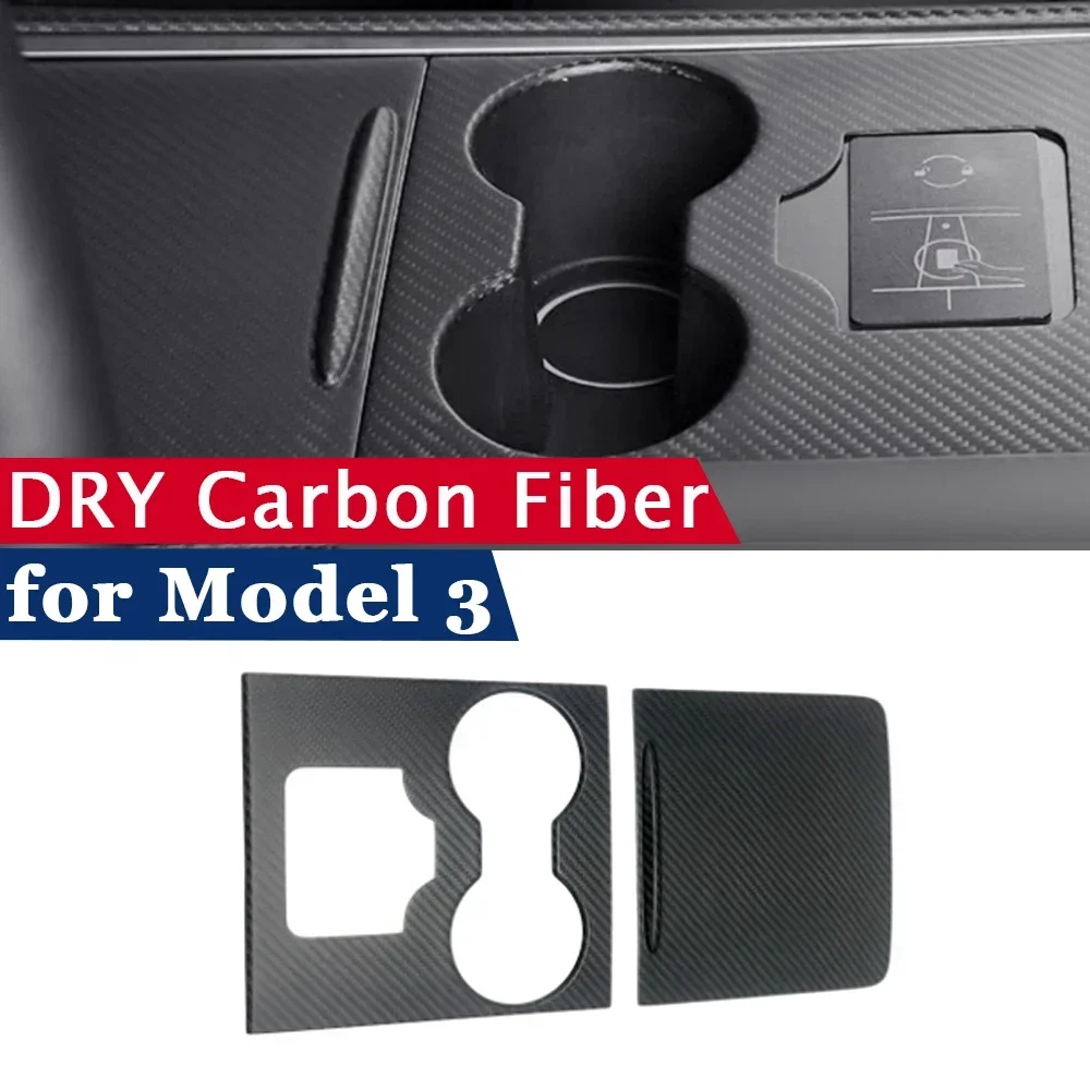 

Dry Carbon Fiber Cover for Tesla Model 3 2021 2022 2023 LHD RHD Interior Accessories Cup Holder Frame Sticker 2 PCS