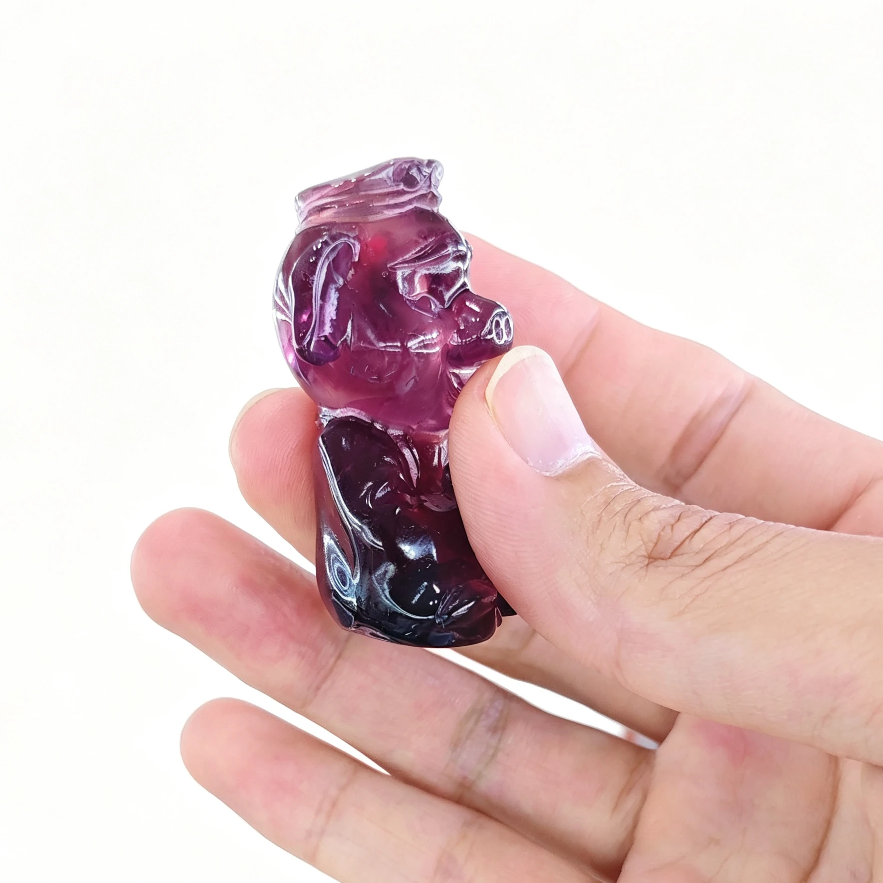 Natural Rainbow Fluorite Carved Zhu Bajie Pig Figurine Gemstone Deity Statue Home Office Table Decor Gift Random Dispatch 1 Pc