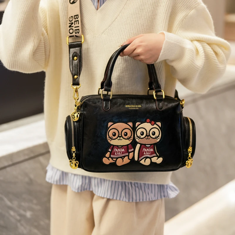 Beibao حقيبة نسائية صغيرة محمولة باليد بسيطة وشعبية بتصميم كرتوني للاستخدام الخارجي بكتف واحد وكتف متقاطع حقيبة نسائية