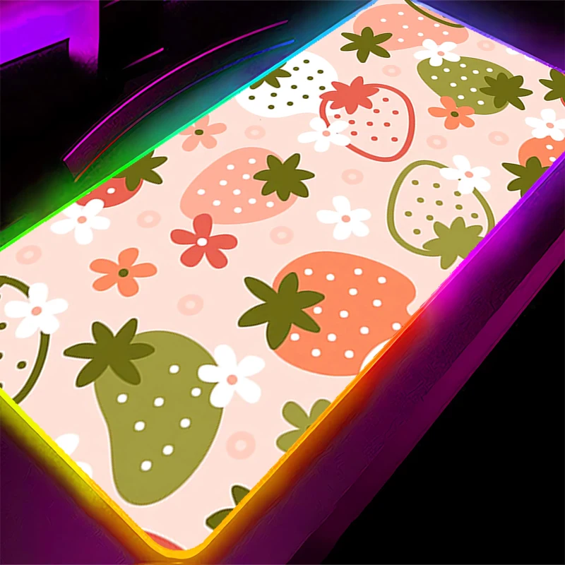 

RGB LED Mouse Pad Rubber Mousepad Computer Gaming Accessories Keyboard Pad Office Decoracion Desk Strawberry Pattern Mouse Mat