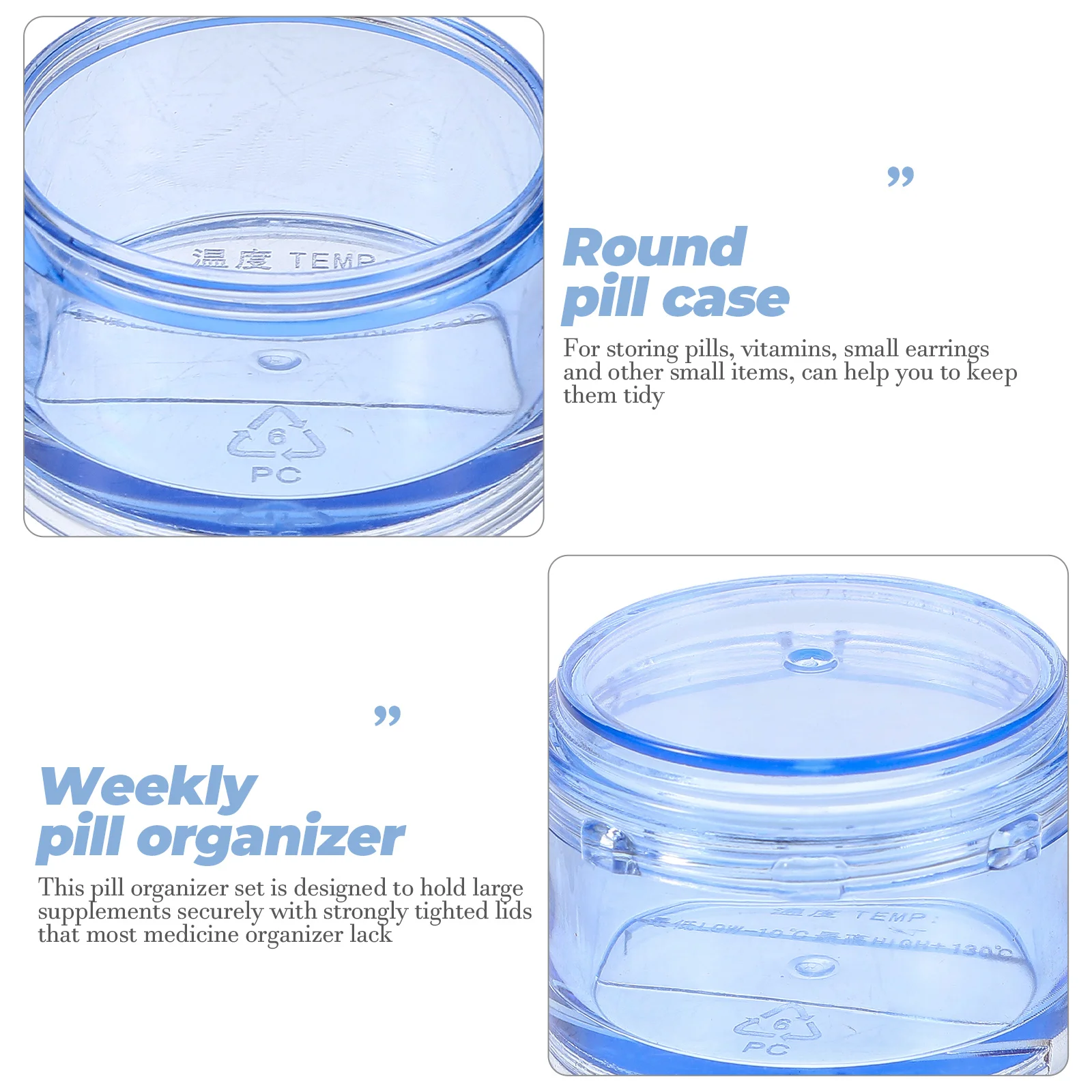 Pill Organizer Weekly Round Portable Practical Container Case 7 Day Compact Blue