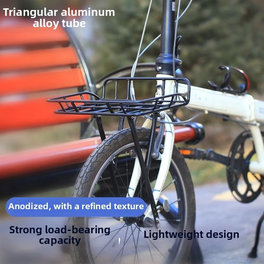 Aluminum Alloy Rack Basket For 20 Inch Folding Bike Lightweight Cargo Carrier With Triangular Tube Design Black Silver Accessory