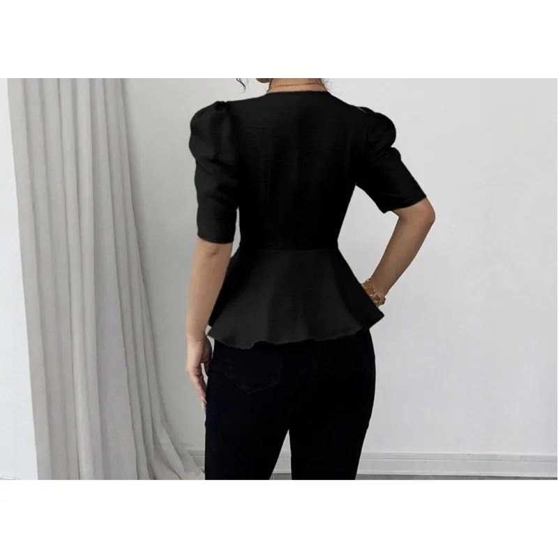 

2026 Spring/Summer Elegant Top Fashion Square Neck Short Sleeve Button Shirt Top