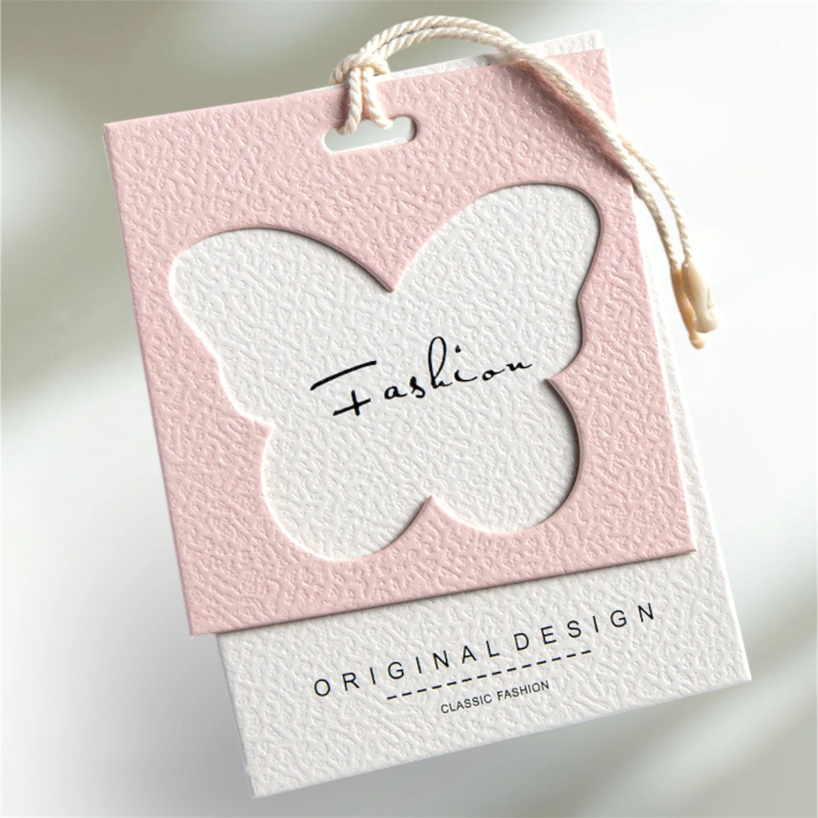 10sets/20sets Pink Butterflies Thickened Textured Paper Universal Clothing Hang Tags with Rope, Fashion Design Tags for Clothing