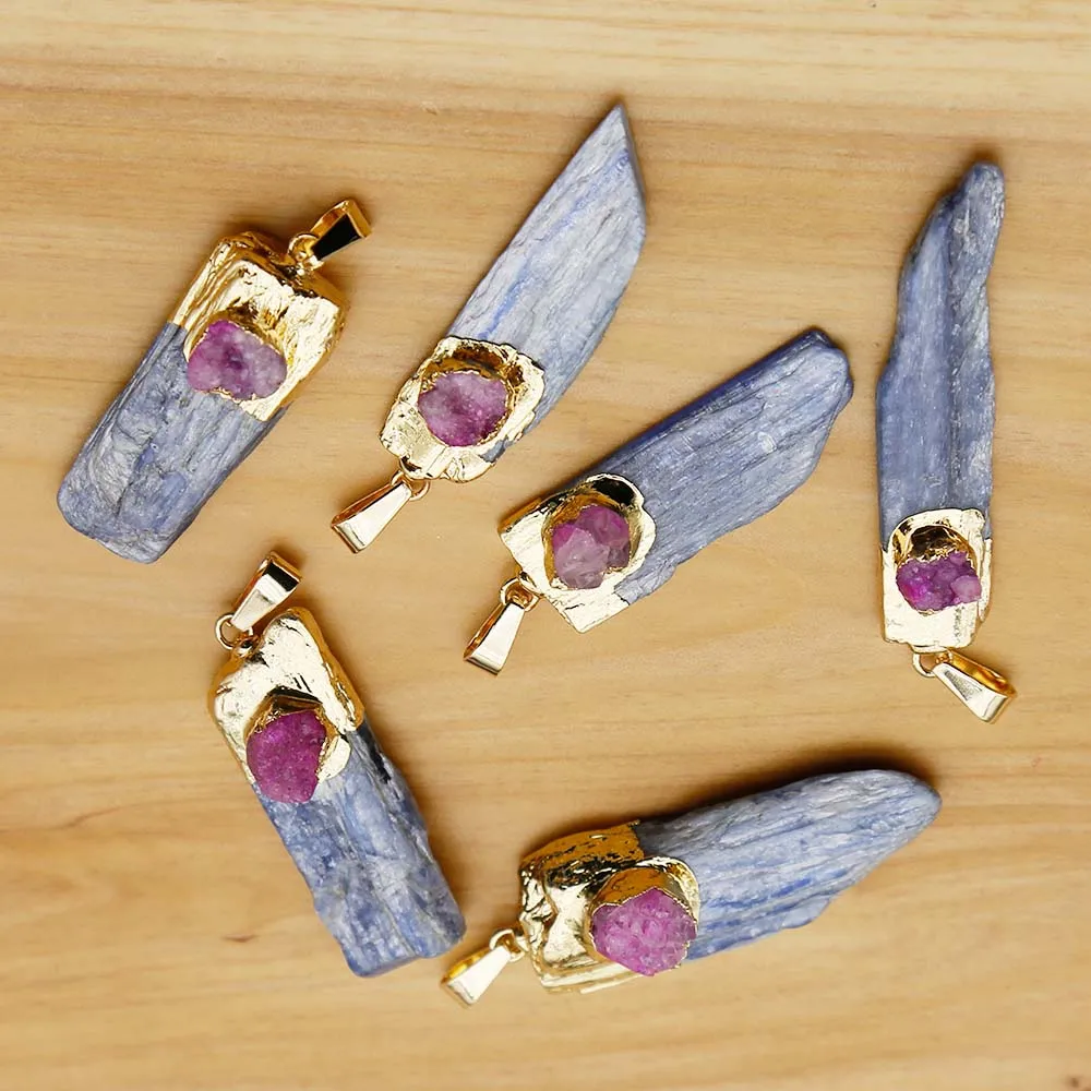 

Free Shipping Natural Kyanite Raw Ore Pendants Irregular Long Strip Agate Necklace Simple Jewelry Accessories Wholesale 7Pcs/Lot