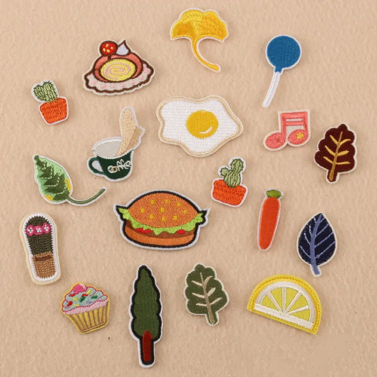New Arrival 10 Pcs Carrot Egg Coffee Leaves Plum Embroidered Patch Iron On Motif Applique Clothing Bag Hat Shoe Decor Repair