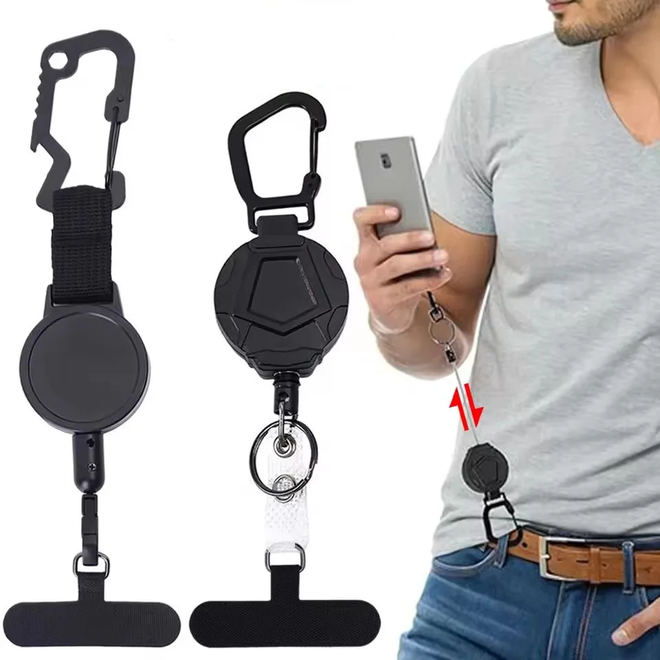 Anti-Drop-Telefon-Lanyard mit Schlüsselanhänger, einziehbarer Anti-Diebstahl-Telefongurt mit Clip, robuster Edelstahl für Reisen, Wandern