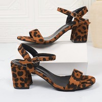 2025 New Fashion Leopard Super High Heel Sandals Women New Ankle Strap Platform Sandal Female Office Ladies Thick Heeled Sandals