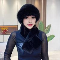 2025 2 Pcs/Set Women Winter Hat Scarf Set Fuzzy Plush Thickened Windproof Heat Retention Cross Neck Wrap Faux Fur Fisherman Hat