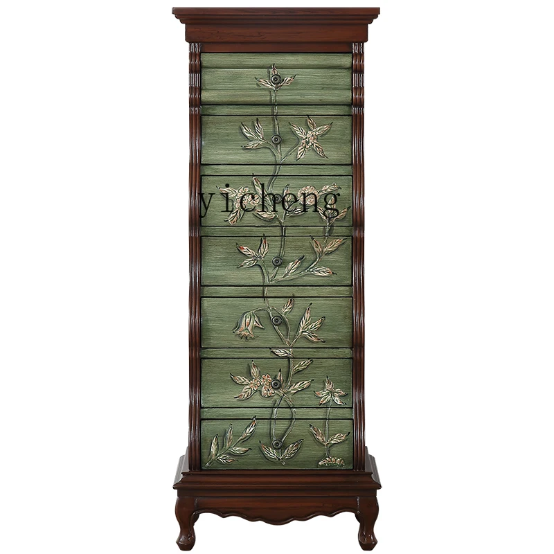 XL 7-Drawer Cabinet Living Room Entrance Curio Cabinet Vintage Painted Bedroom Drawer Storage Cabinet