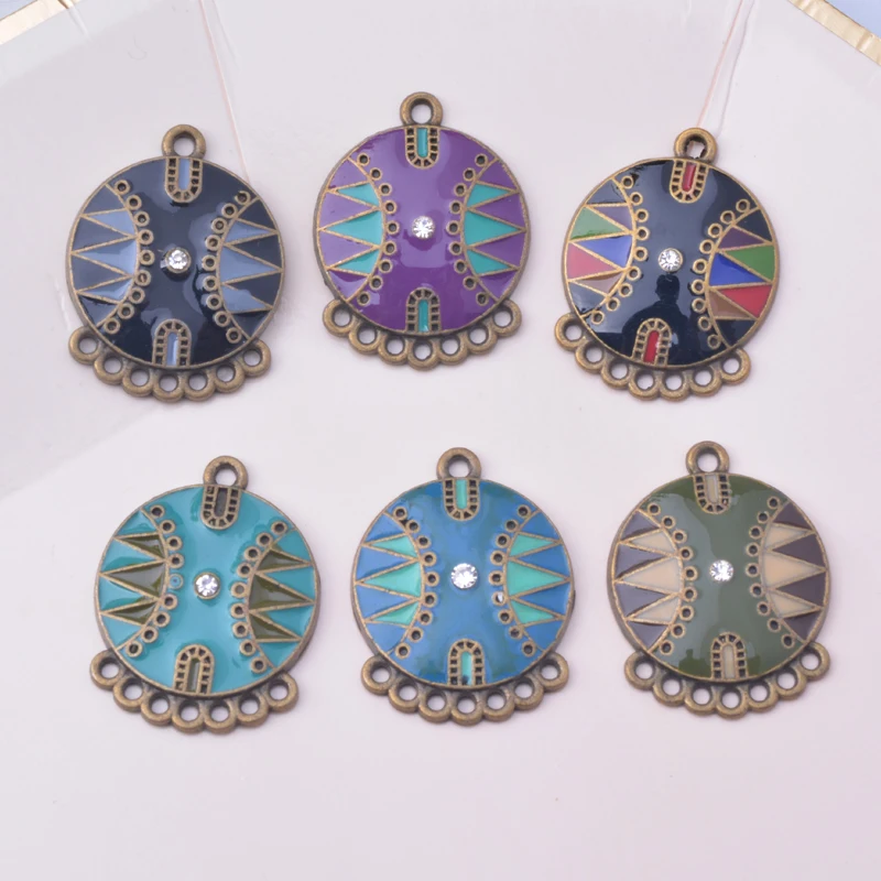 

10 шт., круглые соединители из сплава с несколькими отверстиями, античная бронза, эмалированные серьги, кулон, серьги с кисточками «сделай сам»