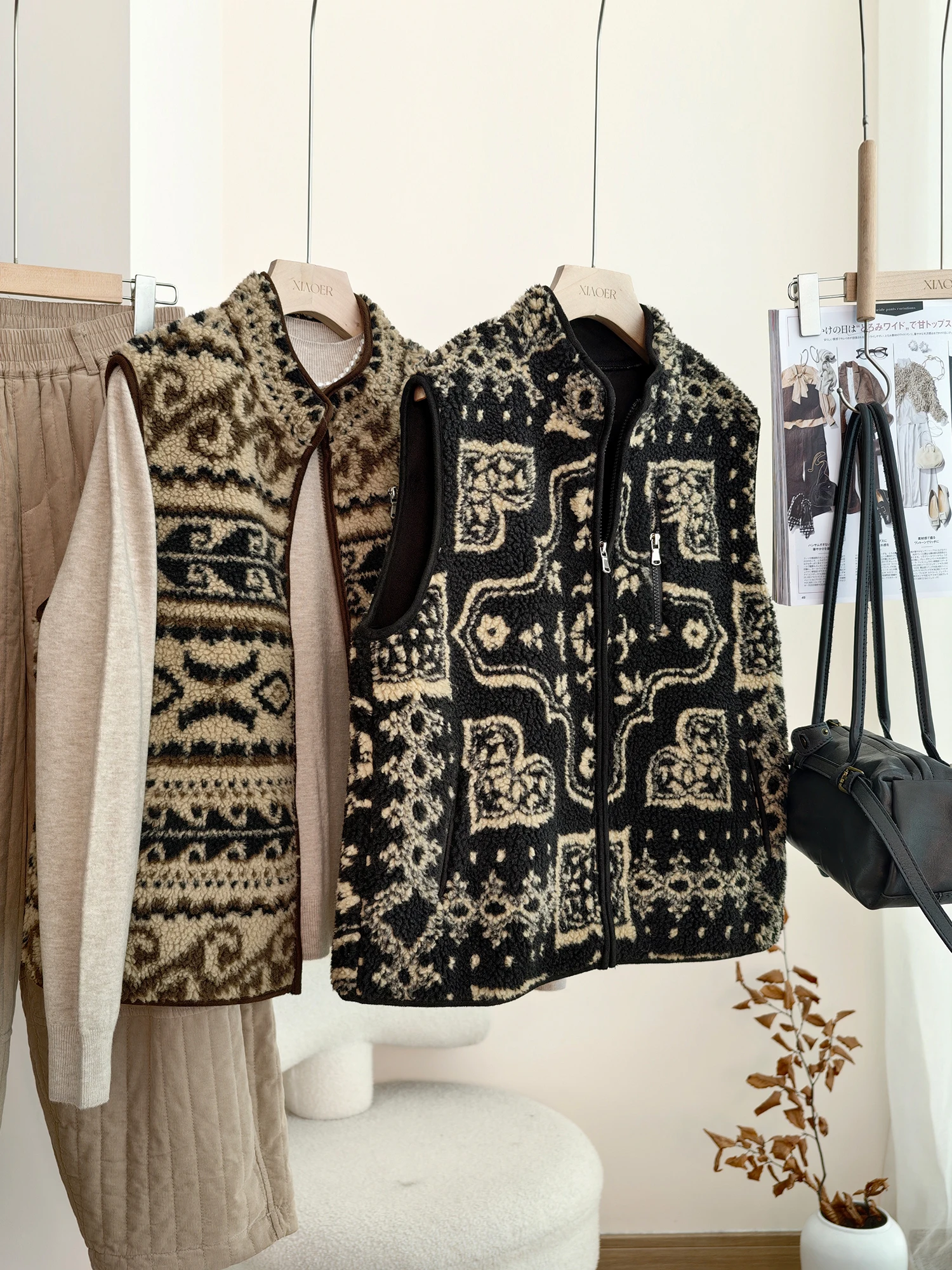 

Тяжелый замшевый жилет с вышивкой Fair Isle, тюнет, цельное меховое и кожаное пальто, бархатная застежка-молния с плотными частицами, регулировка...