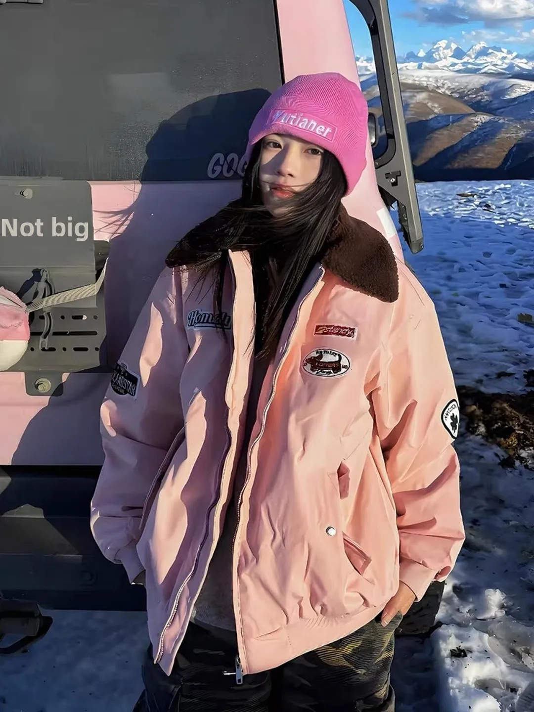 

Pink Fce Lined Cotton Jaet Men's Winter Thiened Baseball Sle Coat Fem Version Stand Fit Casual Cleanfit Design