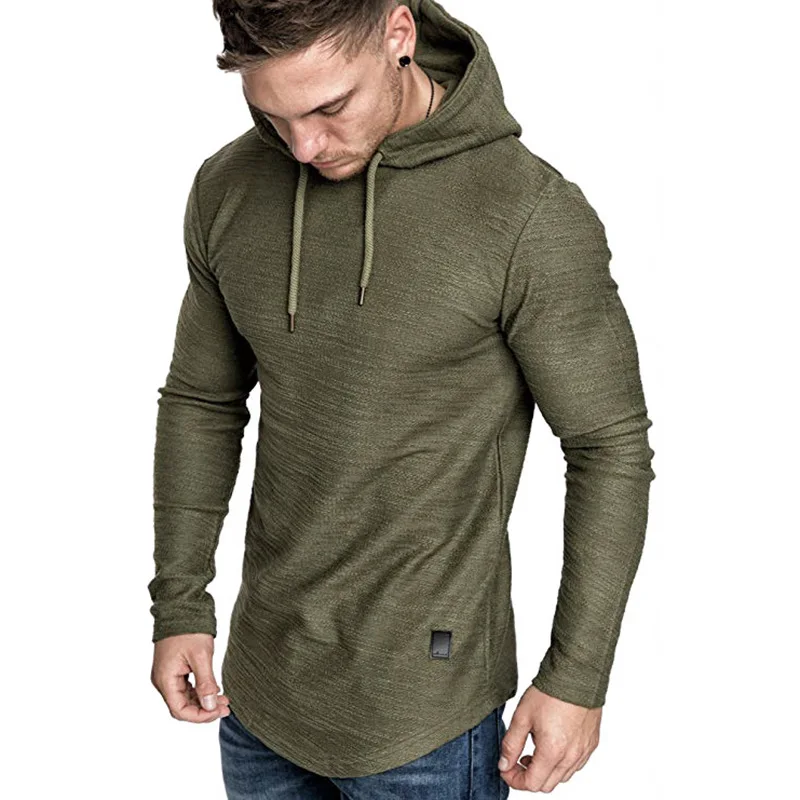 2024 Autumn Gym Men T Shirt Casual Long Sleeve Slim Tops Tees elastic T-shirt Sports Fitness breathable Quick dry Hooded T Shirt