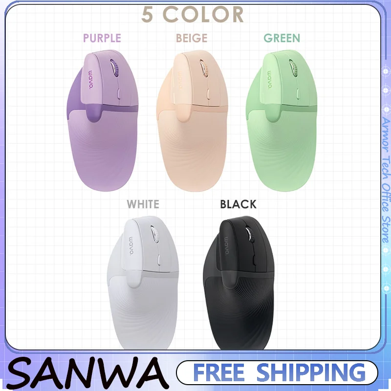 SANWA Ergonomic Mouse Wireless 2.4G Bluetooth Dual-Mode Silent Rechargeable Vertical Grip Mouse Computer Keyboard Accessories