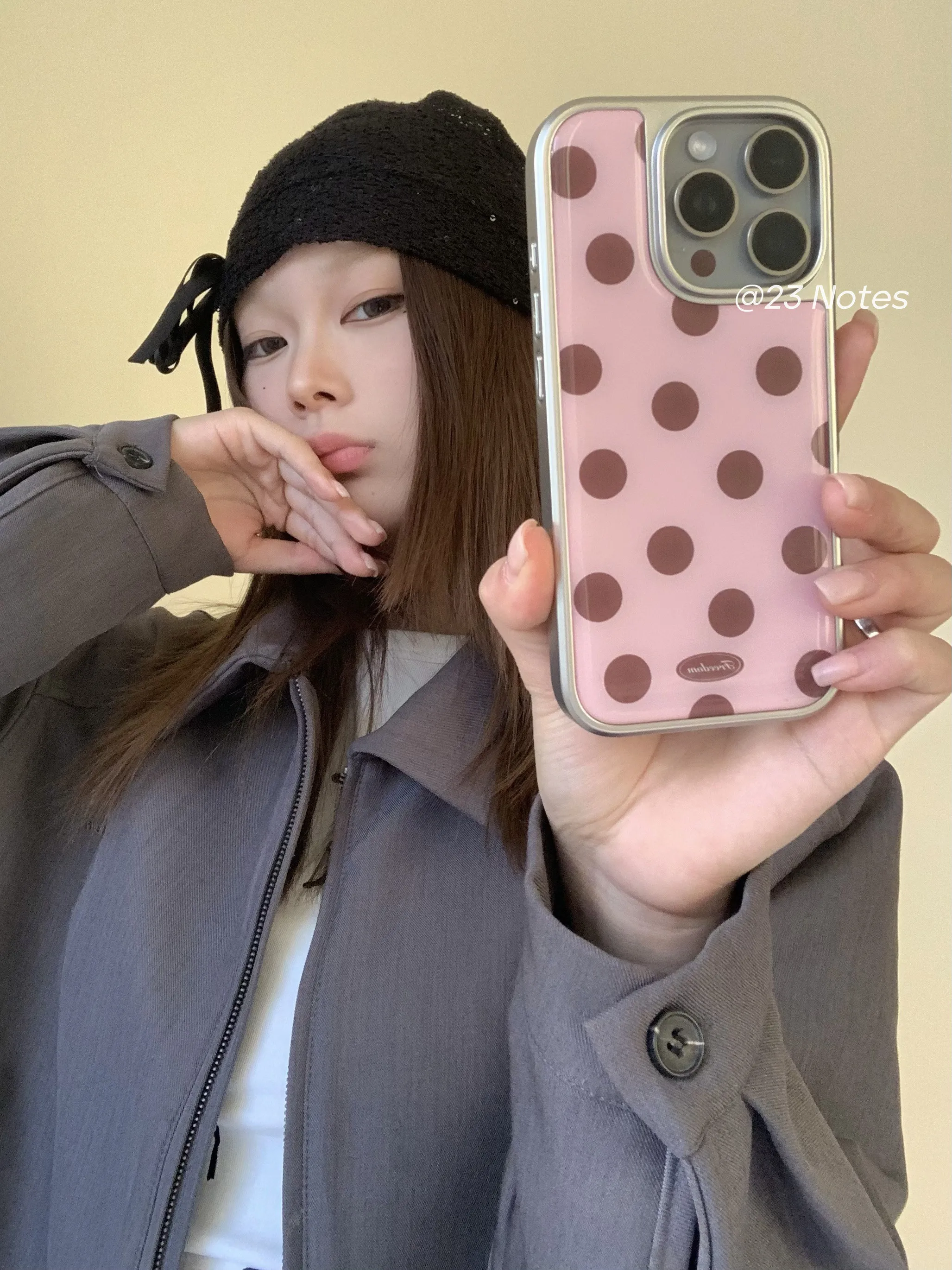 Girl Pink Brown Wave Point Simple Korean Ins Phone Case For Samsung Galaxy S23 S24 S25 S26 PLUS ULTRA FE EDGE Resin Casting Y2K