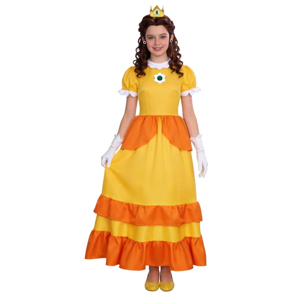 

Princess Daisy Dress Cosplay Costume for Adults Kids Halloween Outfits Movie Party Dress Roleplay Birthday Gifts