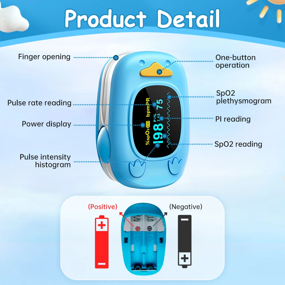 HealthTree Baby Pulse Oximeter Pediatric Oximetro De Dedo Pulsioximetro for Kid Child Children Night OLED Screen Health Care