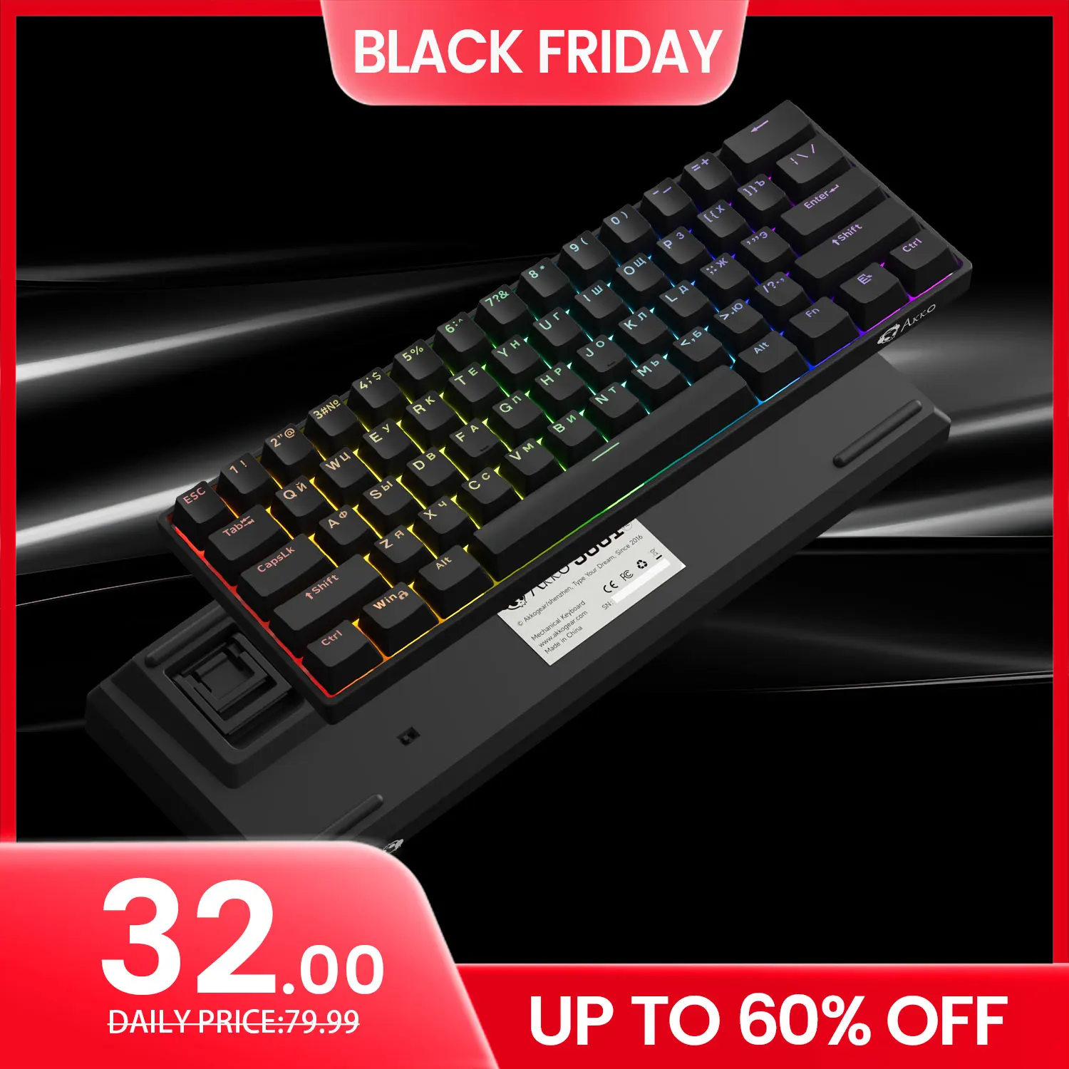 

Akko 3061S Черная механическая клавиатура HE 60% ANSI Русский магнитный переключатель RGB Rapid Trigger 8K TypeC Проводная игровая клавиатура на заказ