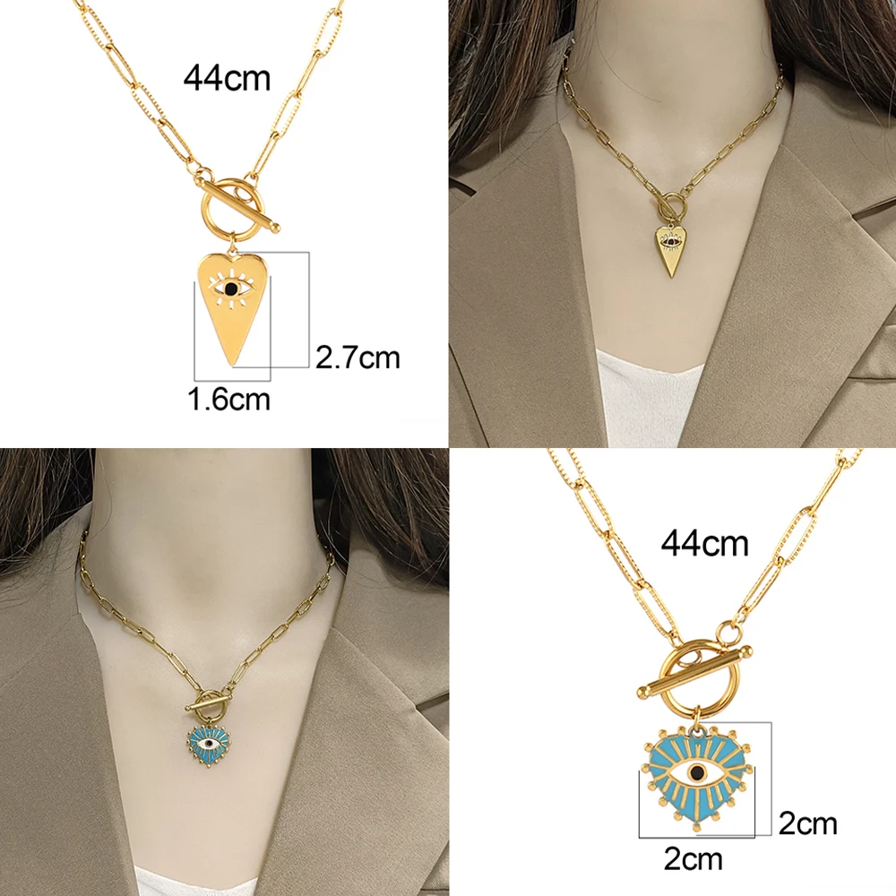 316L Stainless Steel Necklace For Women Heart Pendant Necklaces Coin Eye Charm Chain Choker Necklace Jewelry Gifts Wholesale