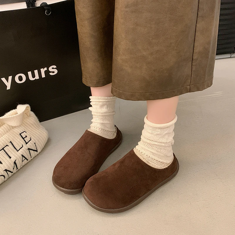 New Women's Slippers Closed Toe Round Toe Suede Clogs Sandals Autumn New Retro Solid Color Flat Bottom Women's Slippers Women