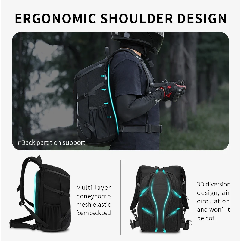 MOTOCENTRIC 28L Motorcycle Backpack Waterproof Outdoor Sports Riding Helmet Locomotive Backpack Business Travel Laptop Bag