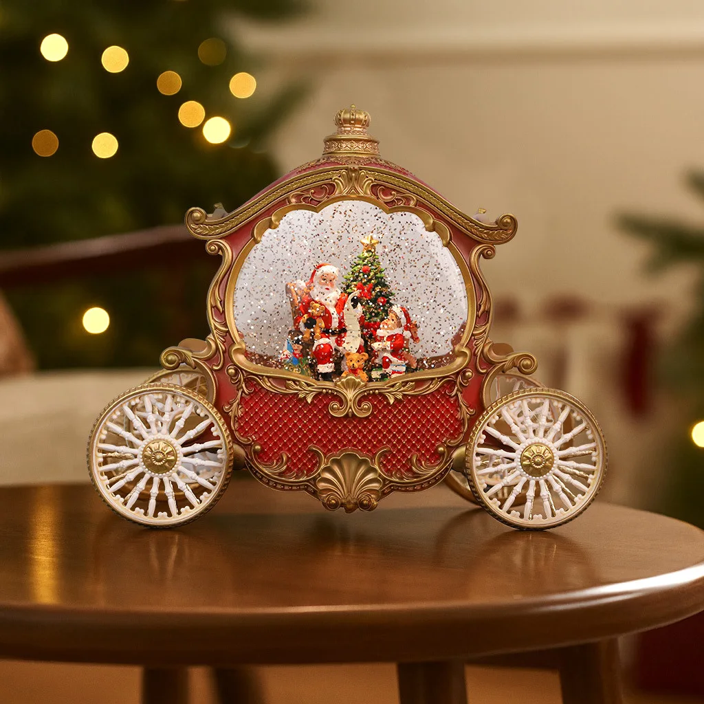 Cross-border Christmas decoration gorgeous pumpkin cart scene music box Christmas gift automatic snow water lamp room
