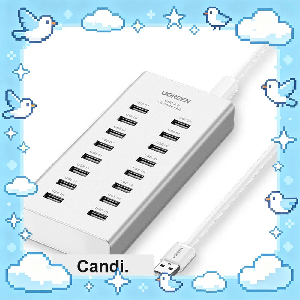 UGREEN 20298 USB 2.0 Hub 16 Port Powered Splitter for Laptop Desktop Printer Flash Drive